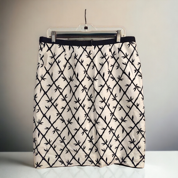 Talbots Bamboo Patterned Linen/Rayon Blend Skirt, Size 14, White with Black, NWT - Picture 2 of 4